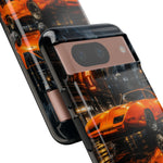 Orange Daytona Phone Case, Rainy City Night Muscle Car Tough Cover