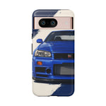 R34 Skyline GT-R Bayside Blue Tough Phone Case for 90s JDM Fans