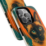 Siamese Cat Retro Halftone Portrait Case - Orange Teal Print