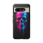 Neon Glitch Skull Phone Case, Dripping Paint Scanline Cover