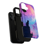 Silhouette Cat Moon Phone Case | Purple Pink Sky Vaporwave Cover