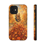 Yorkshire Terrier Jumping in Autumn Leaves Tough Case | Fall Dog Phone Cover
