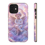 Cherub Cloud Throne Phone Case, Pastel Marble 3D Render Cover