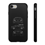 MX-5 Roadster Blueprint Miata Phone Case Featuring Front Side and Rear Views