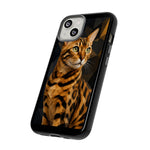 Bengal Cat Geometric Portrait Tough Phone Case - Gold Black Poly