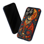 Folk Art Cat Phone Case, Bold Saturated Pattern Cover