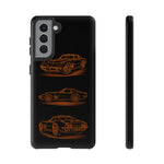 C3 Corvette Line Art Phone Case, Glowing Orange Three-View