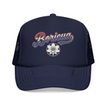 Boricua Hat Vintage Cursive Cap – Maga Flower Badge – Puerto Rico Diaspora Pride Gift