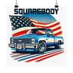 Chevy Squarebody Poster 1980s Pickup Truck American Flag Patriotic Wall Art