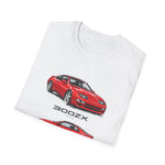 1990 Red 300ZX Car Illustration T-Shirt | Sports Car Side Front Rear Views