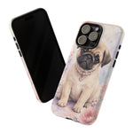 Pug Puppy Phone Case, Pastel Watercolor Heart Collar Cover