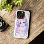 Pastel Cat Phone Case, Headphones Glitch Color Block Cover