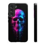 Neon Glitch Skull Phone Case, Dripping Paint Scanline Cover