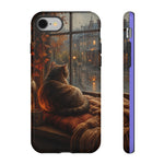 Rainy Window Cat Phone Case, Cozy Painterly Art Cover, Gift