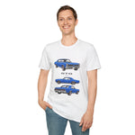 Blue 1966 GTO Muscle Car Trio Illustration T-Shirt | Classic Auto Shirt