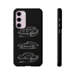 C2 Sting Ray Line Art Phone Case, Glowing Silver Three-View