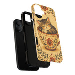 Teacup Cat Phone Case, Cozy Folk Illustration Art Cover