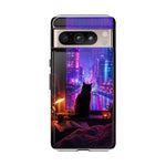 Lo-Fi Cat Neon Rain Window Vaporwave Art Tough Phone Case