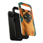 Siamese Cat Retro Halftone Portrait Case - Orange Teal Print