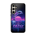 Neon Dolphin Retro Wave Tough Case | Vaporwave Japanese Text, 80s Synth Sunset