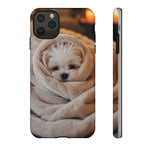 Maltese Puppy Burrito Phone Case, Cozy Blanket Portrait