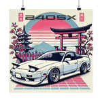 240SX Poster JDM Drift Car Japanese Rising Sun Cherry Blossom Wall Art