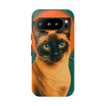 Siamese Cat Retro Halftone Portrait Case - Orange Teal Print