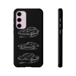 C2 Sting Ray Line Art Phone Case, Glowing Silver Three-View