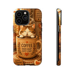 Coffee Cat Phone Case, Cozy Morning Folk Art Cover, Gift