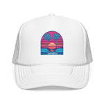 Retro Sunset Palm Paradise Foam Trucker Hat | 80s Vaporwave Beach Cap