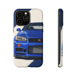 R34 Skyline GT-R Bayside Blue Tough Phone Case for 90s JDM Fans