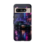 Neon City Night Prelude JDM Car phone case | Vaporwave rainy street