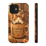 Coffee Cat Phone Case, Cozy Morning Folk Art Cover, Gift