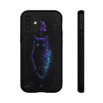 Glitch Owl Silhouette Art Tough Phone Case - Violet Teal