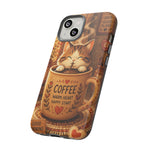 Coffee Cat Phone Case, Cozy Morning Folk Art Cover, Gift
