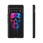 Neon Glitch Skull Phone Case, Dripping Paint Scanline Cover