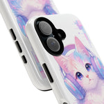 Pastel Cat Phone Case, Headphones Glitch Color Block Cover
