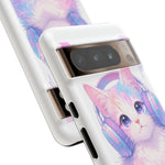 Pastel Cat Phone Case, Headphones Glitch Color Block Cover
