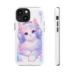 Pastel Cat Phone Case, Headphones Glitch Color Block Cover