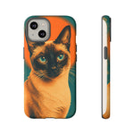 Siamese Cat Retro Halftone Portrait Case - Orange Teal Print