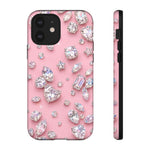 Pink Rhinestone Diamond Pattern Phone Case | Sparkle Gem Print