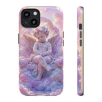 Cherub Cloud Throne Phone Case, Pastel Marble 3D Render Cover