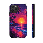 Retro Sunset Beach Scene Phone Case | Neon Palm Ocean Wave