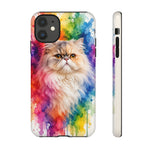 Persian Cat Watercolor Portrait Tough Phone Case - Rainbow