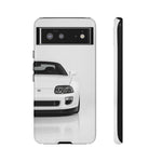 White MK4 Supra Phone Case, Retro 90s JDM Tough Cover for Car Enthusiasts