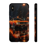 Orange Cuda Phone Case, Rainy City Night Muscle Car Tough Cover