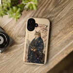 Samurai Cat Phone Case, Cherry Blossom Katana Art Cover