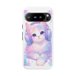 Pastel Cat Phone Case, Headphones Glitch Color Block Cover