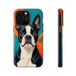 Boston Terrier Pop-Art Portrait Tough Phone Case - Teal Orange