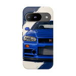 R34 Skyline GT-R Bayside Blue Tough Phone Case for 90s JDM Fans